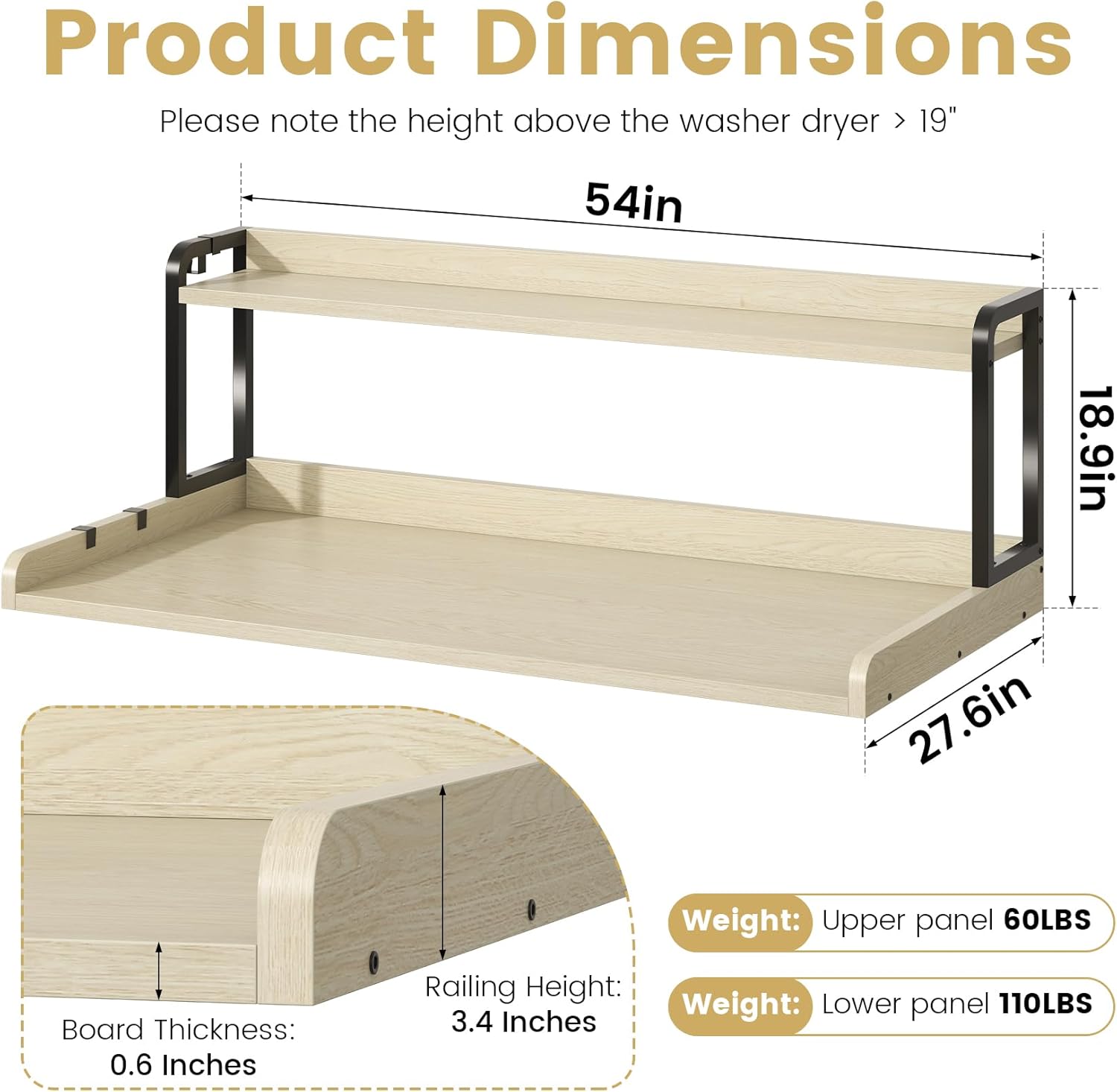 CBBPET 2-Tier Washer Dryer Countertop with 3.4