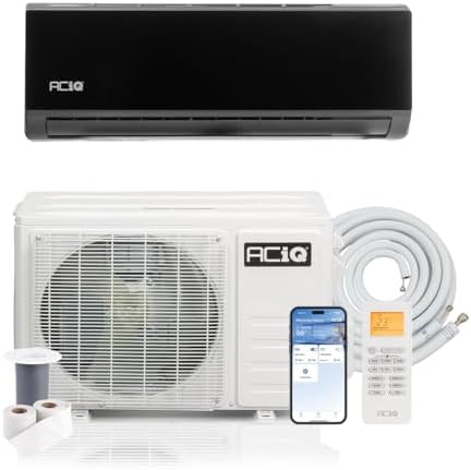 ACiQ 19 SEER2 Essentials 9000 BTU Comfortable Inverter Mini Split AC/Heating System, 0.75 Ton Black Wall Mount Ductless Heat Pump AC Unit, with 16ft Installation Kit | WiFi Control, 115V, R454B