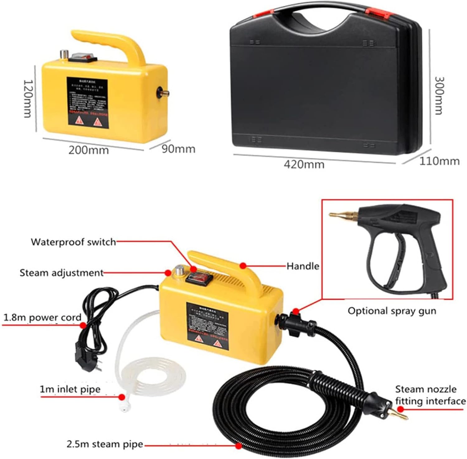 1700W 110V High Temperature Pressurized Steam Cleaner, Multi-Purpose Portable Mini Steam Cleaning Machine, Mobile Cleaning Machine Power Steamer for Furniture Car Household,Yellow