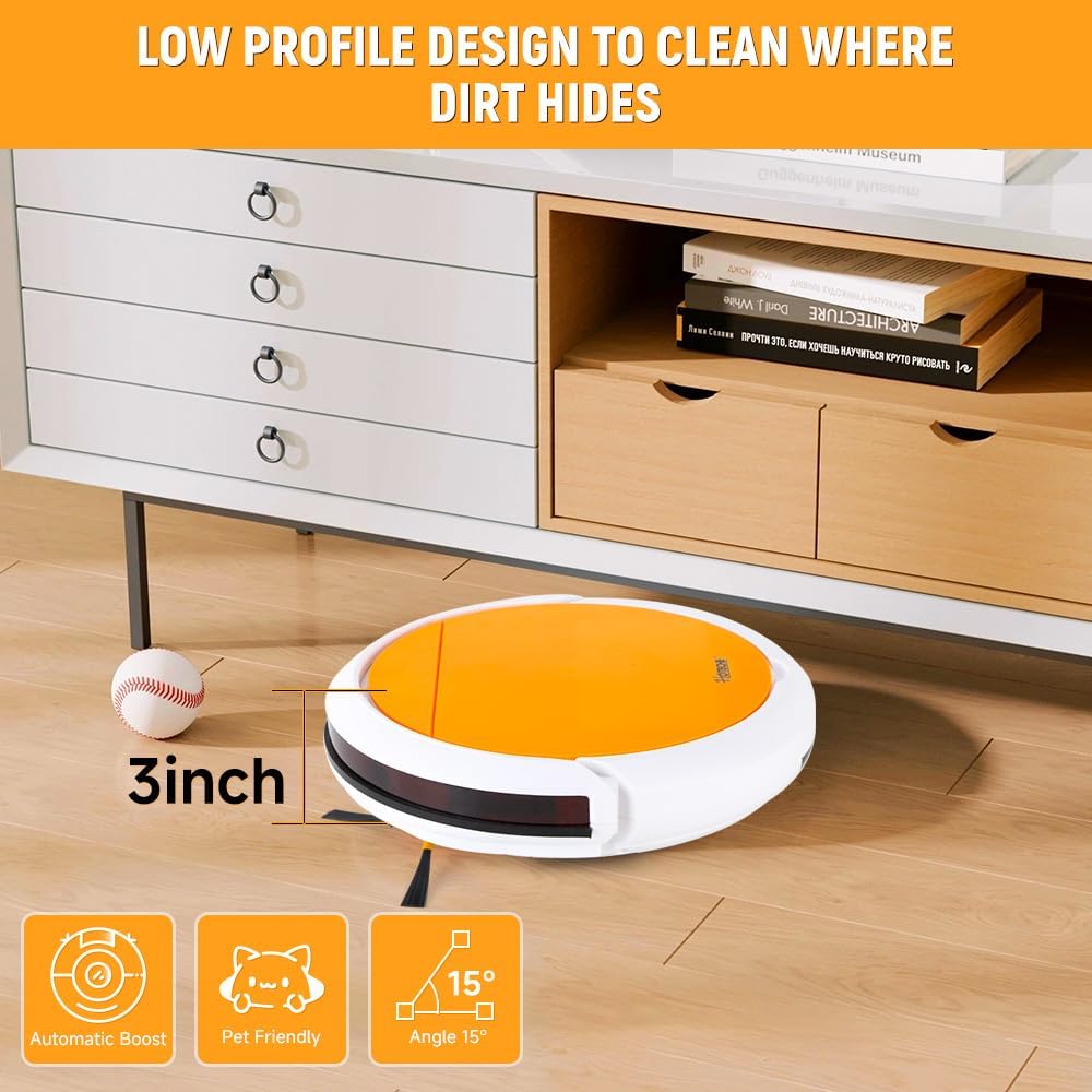 Hoteche Robotic Vacuum Cleaner with 450ML Dustbin, Auto Zigzag Cleaning, Gyroscope Navigation, 1000PA Suction, Fall-Arrest & Anti-Collision