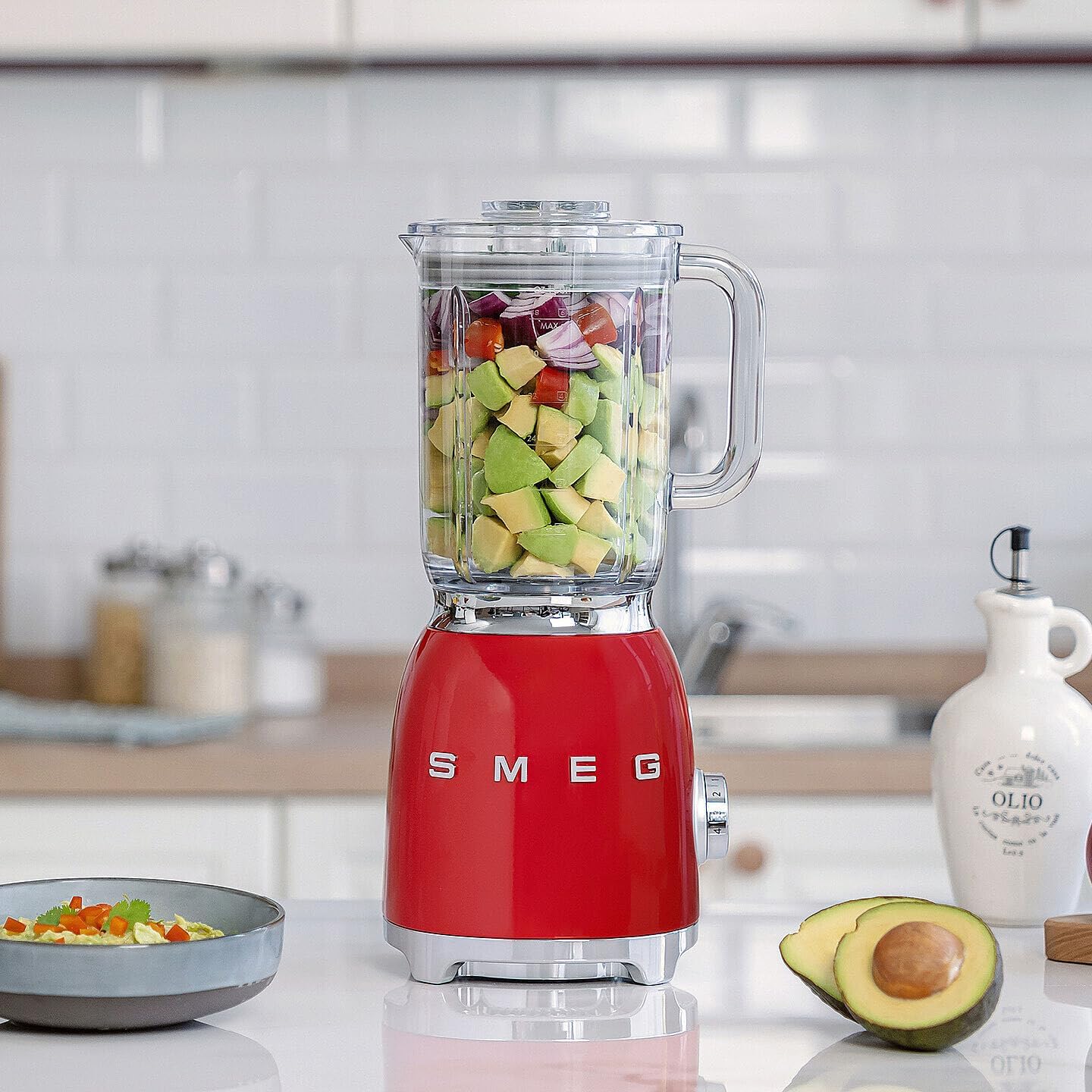 SMEG BLF03 Retro Style Blender – 600W Countertop Blender with 48 oz BPA-Free Jug, 3 Speeds + Pulse, Ice Crush & Smoothie Functions – 50s-Inspired Design-Red