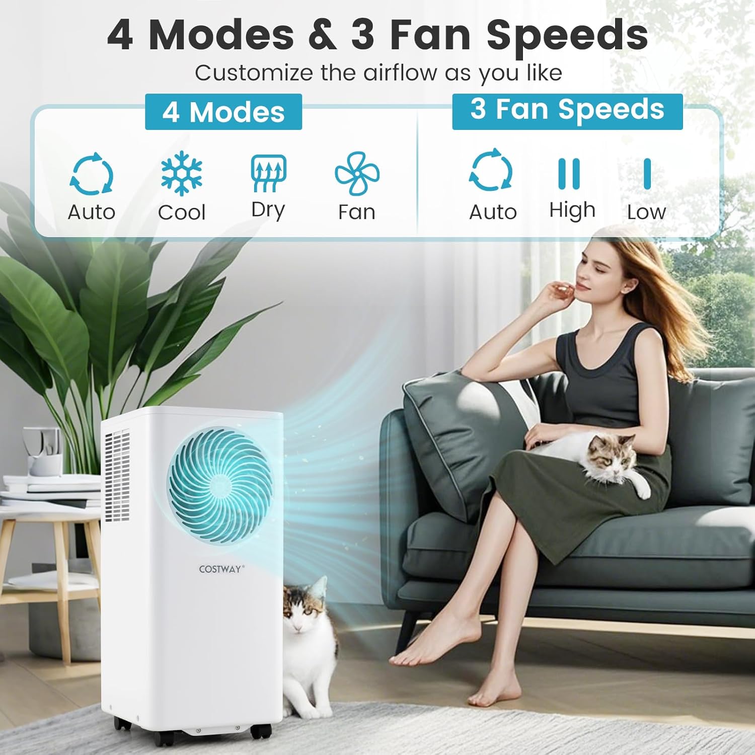 COSTWAY 8200 BTU Portable Air Conditioner, 3-in-1 Floor AC Unit with Fan & Dehumidifier, 24H Timer, Sleep Mode, Remote Control, Drain Hose & Window Installation Kit, Cools up to 350 Sq. Ft (8200 BTU)