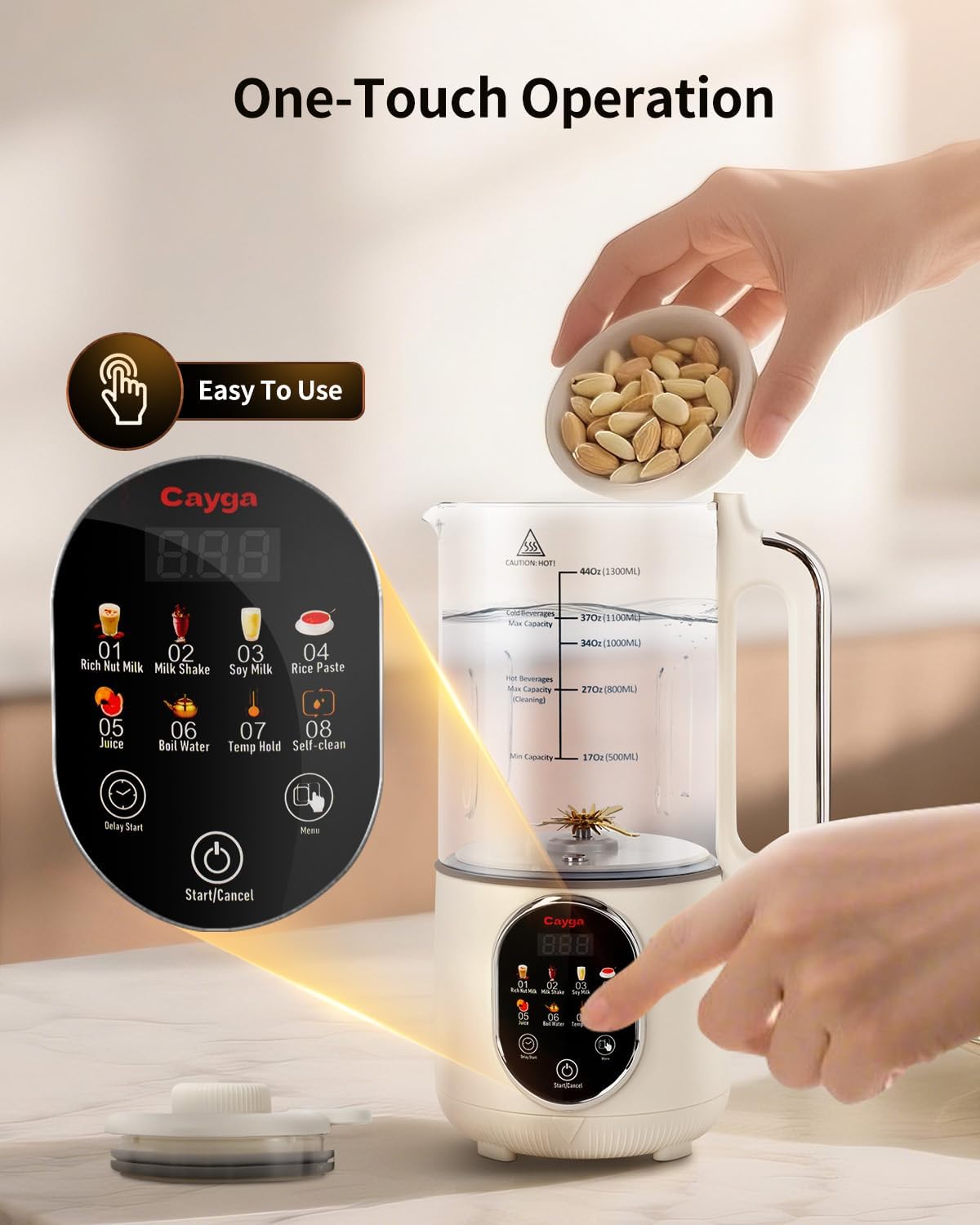 44oz Homemade Nut Milk Maker Machine Soy Milk Maker Homemade Almond, Oat, Juice, Coconut for Plant-Based Drinks with Self Clean, Boil Water, Delay Start, Keep Warm, 12-Hour Smart Timer