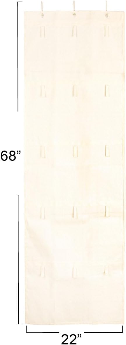 Household Essentials Over The Door Cotton Blend Cap and Hat Organizer with 15 Velcro Hangers, Natural