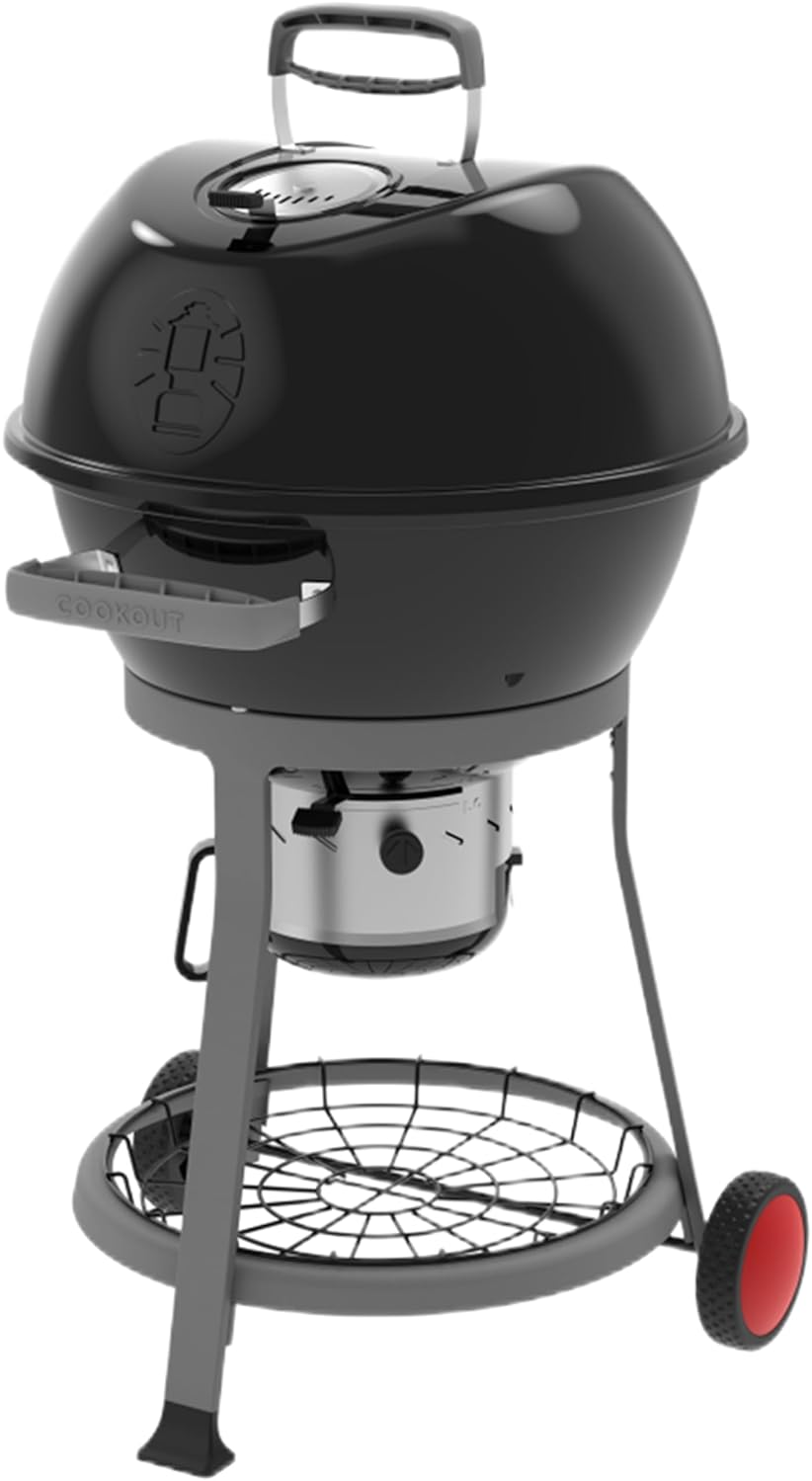 Coleman Cookout Kettle Charcoal Grill with 380-Sq. In. Total Cooking Surface, Removable Ash Collection System, Wheels, and Wire Shelf, Portable Charcoal Grill with Ventilation in Black