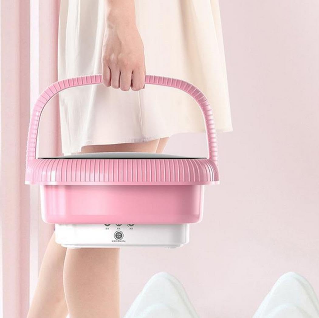 2025 New Portable Mini Washing Machine, Mini Portable Washer, Foldable Ultrasonic Turbine Washer with Spin Dryer, Compact, Quiet for Camping, RV, Travel, Vacation (Pink)