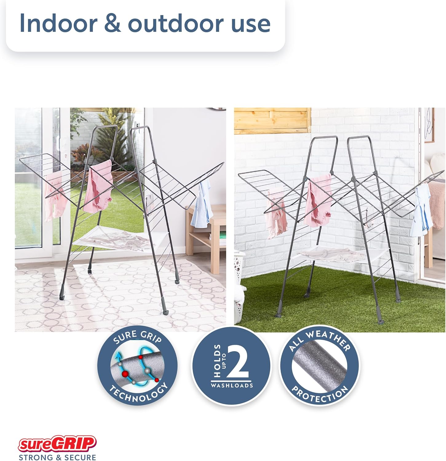 Minky Homecare Premium SureGrip Multidryer Indoor and Outdoor Clothes Drying Rack, Lightly Textured Non Slip Rungs, 82 Ft. of Drying Space, Gunmetal Gray