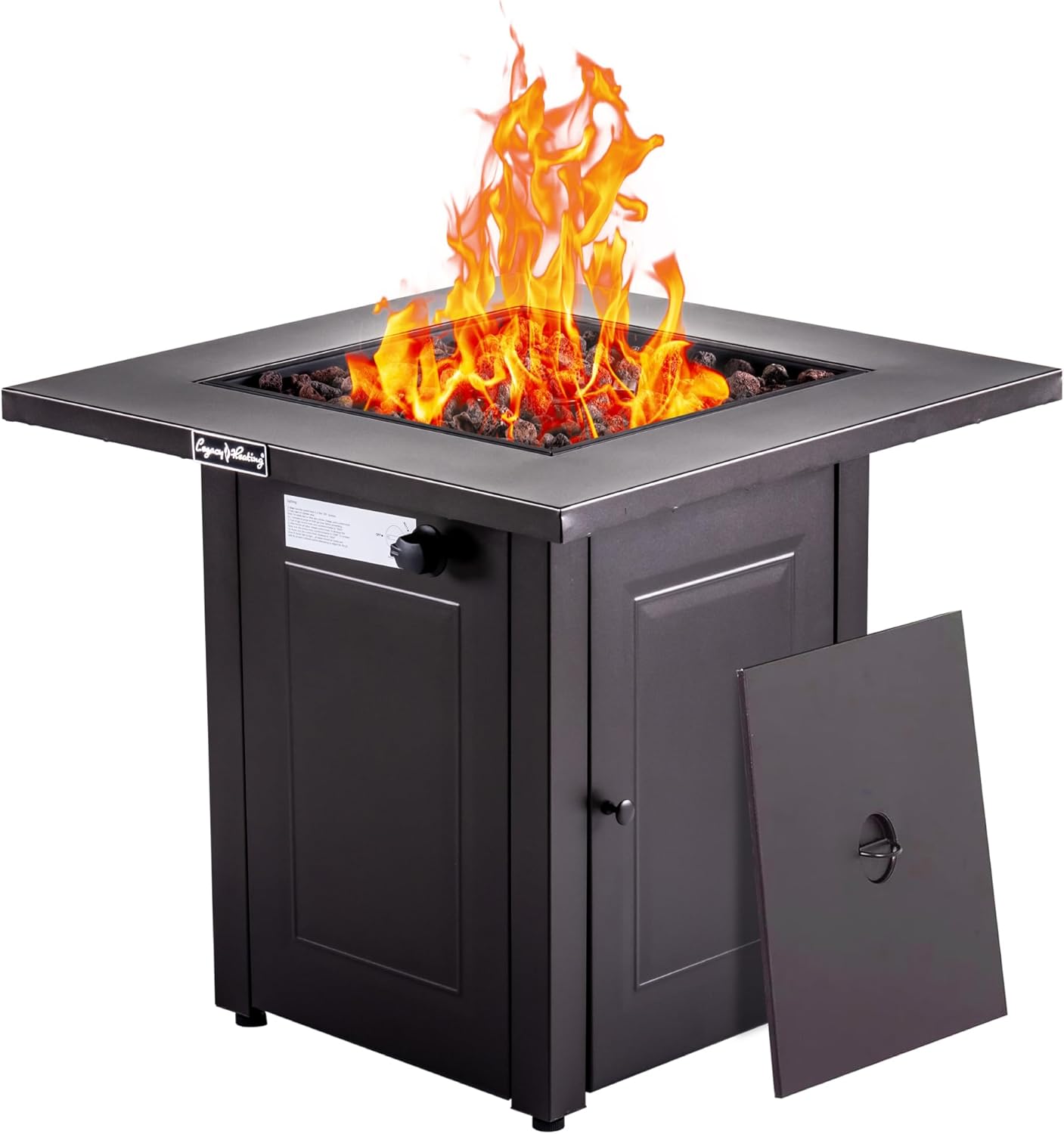 Hexago 28 Inch Propane Fire Pit Table, 50,000 BTU Square Outdoor Gas Fire Table with Lid & Lava Rocks, Auto Ignition, ETL Certified, for Patio, Backyard, Garden & Deck