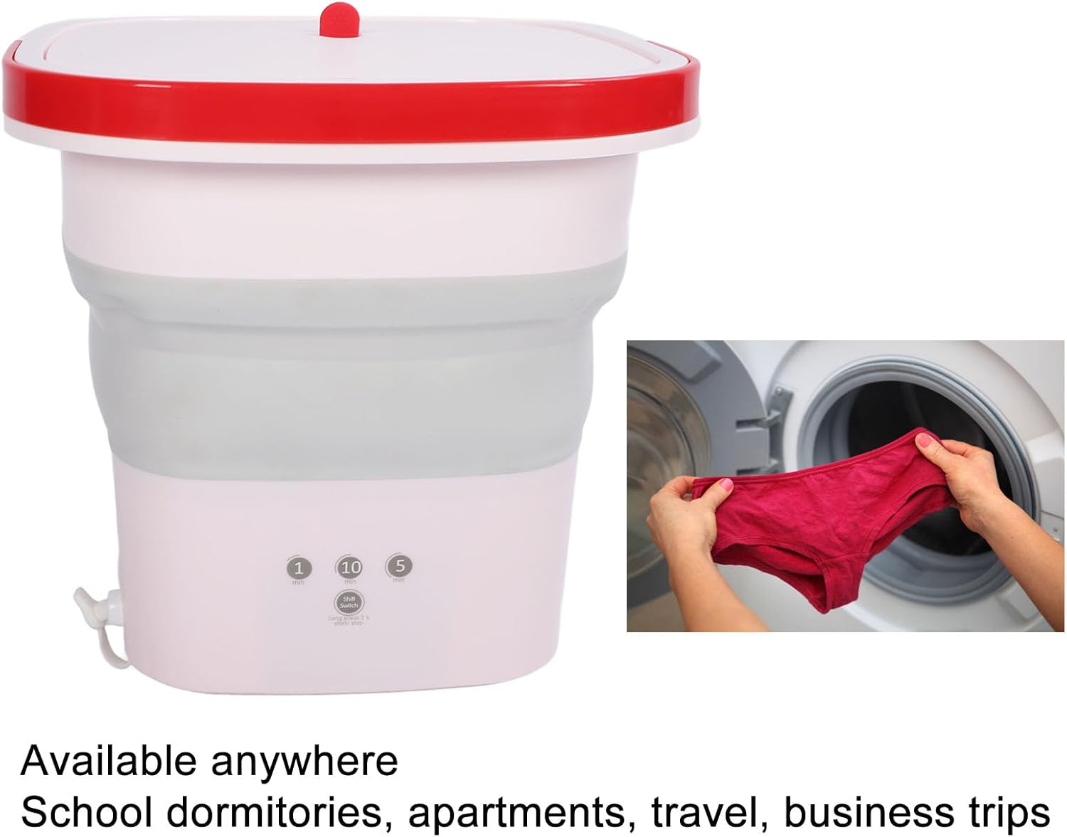 Portable Washing Machine 6L TPR Negative Ion Mini Laundry Bucket Washer with Powerful and Rinsing Functions, Foldable Design for RV Travel Apartment, Suitable for Socks, (Pink)