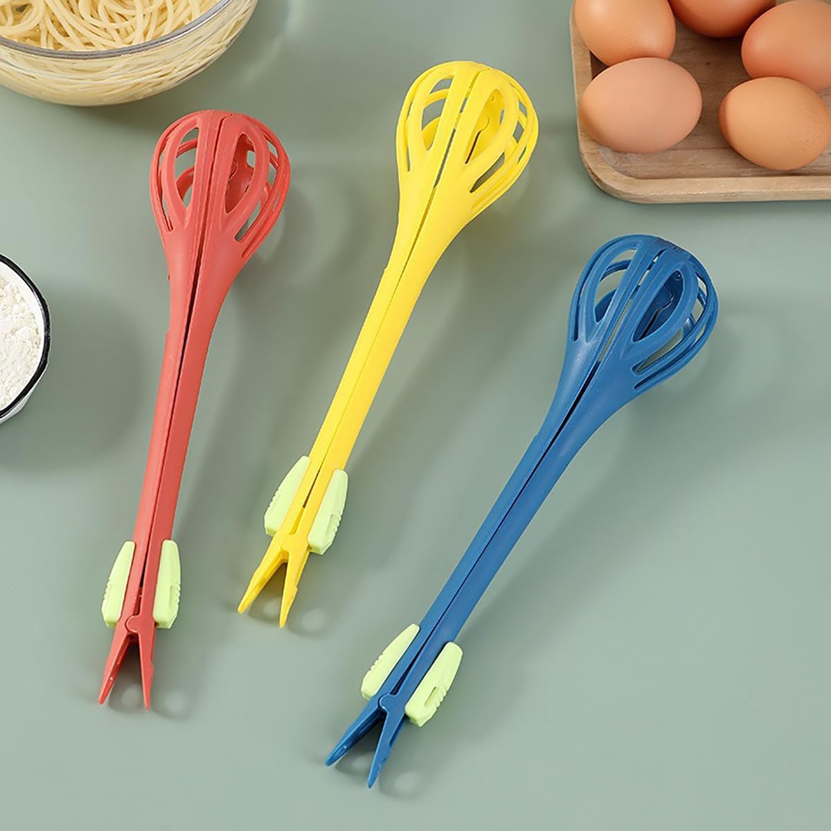 2 in 1 Food Clip & Egg Whisk, Creative Multifunction Egg Beater, Handheld Egg Whisk Blender Bread Clip, Household Multifunctional Kitchen Tool for Cooking, Mixing, Barbecue (Yellow) (Red)