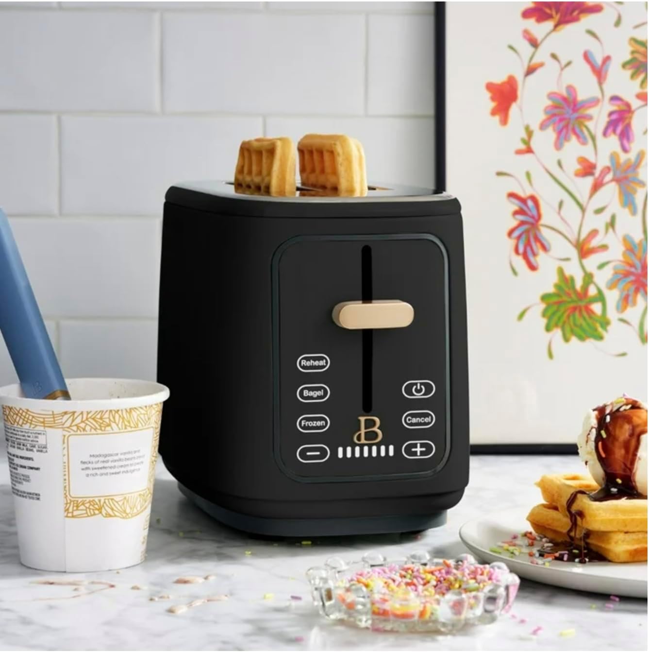 Beautiful 2 Slots Toaster with Touch-Activated Display, by Drew Barrymore, (Black Sesame)