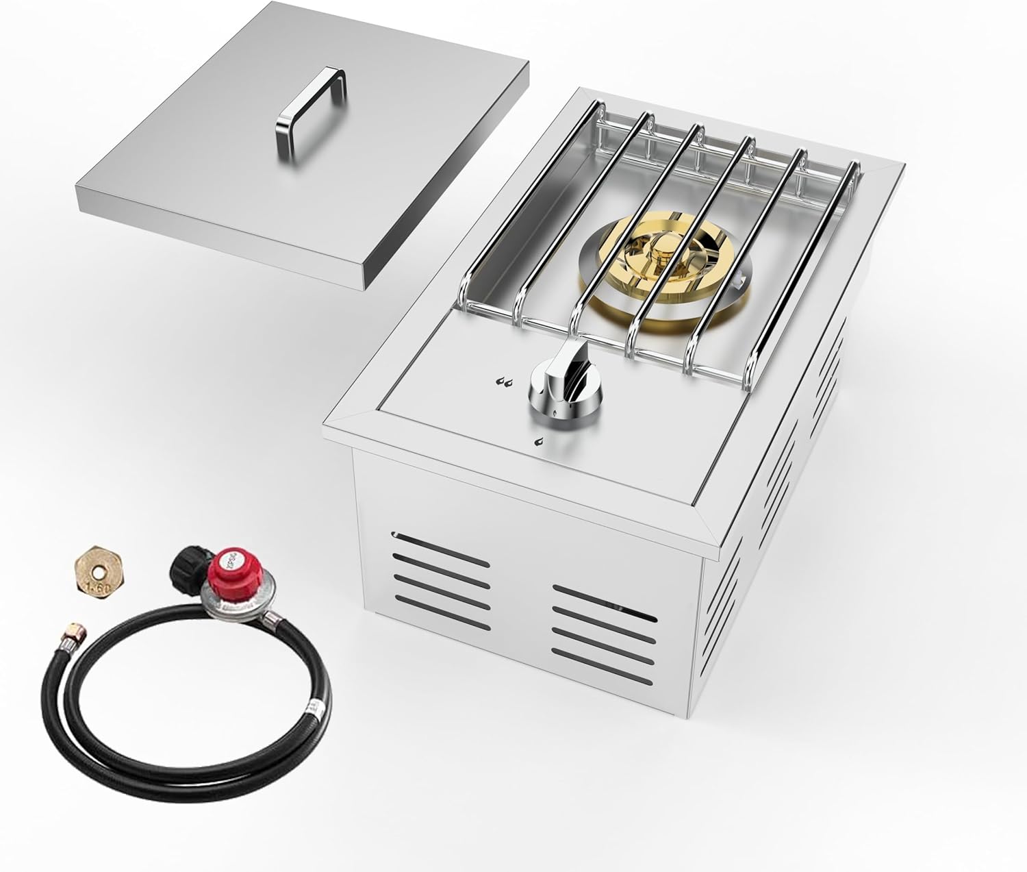 Single Grilling Side Burner, 15,000BTU Liquid Propane Side Burner for Outdoor Kitchen, 304 Stainless Steel Drop-in Single Grill Burners for BBQ Grill Island, Convertible to Natural Gas