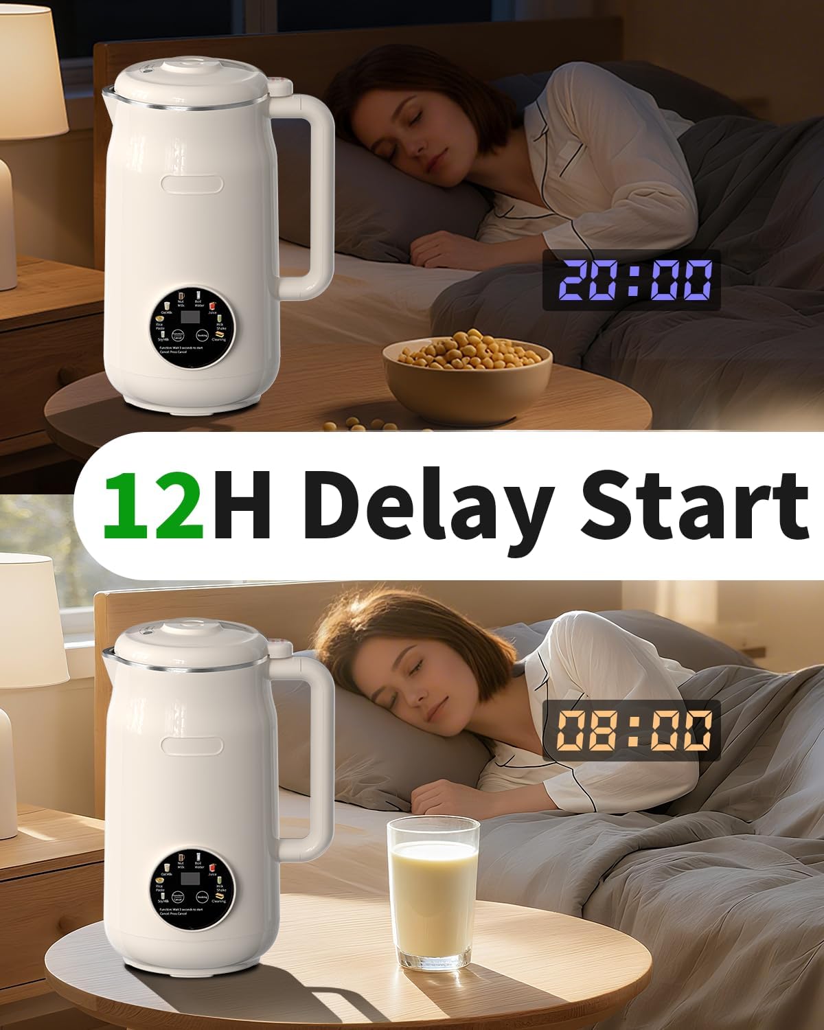 8 in 1 Nut Milk Maker Machine, 50Oz/1.5L Automatic Soy Milk Maker, 10 Blades Blender for Smoothies, Oat, Almond, Juice, Baby Food, with 12H Delay Start, Keep Warm, Boil Water, Self Cleaning