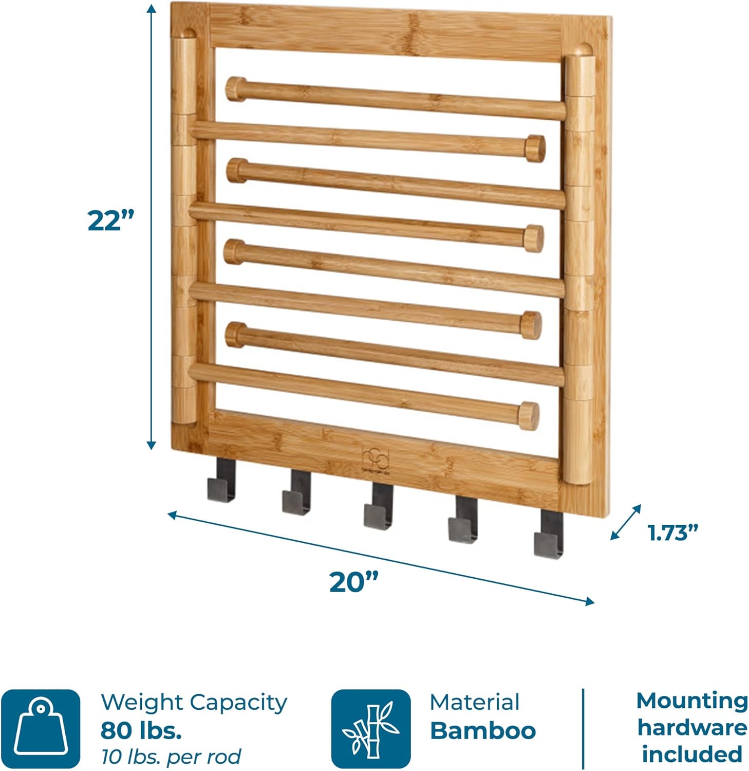 Honey-Can-Do Bamboo Swivel Wall Mount Drying Rack- Versatile Clothes Drying Rack and Durable Laundry Rack, Wall Drying Rack for Indoor/Outdoor Use, 80 lbs Capacity, Natural