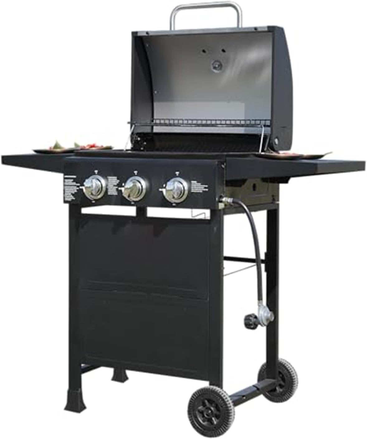 Outdoor Propane Grill 3 Burner gas grill, Outside Grill 30,000 Btu Gas bbq grill Built-In Accurate Thermometer. Asadores de gas for PatioGarden Barbeque With Foldable side table.