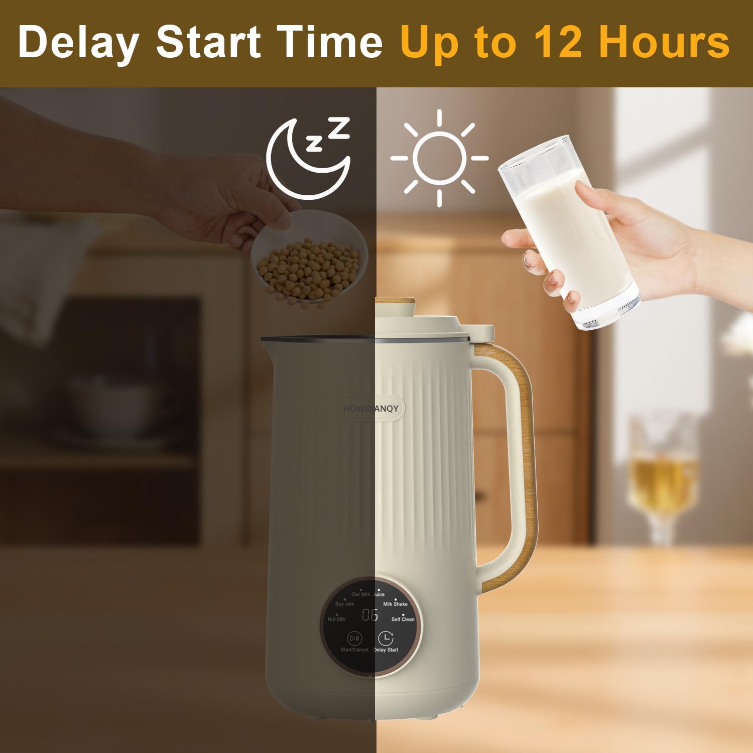 HDQ Nut Milk Maker Machine, 32oz Nut Milk Blender for Kitchen, Full-touch-panel Automatic Plant-Based Beverage Machine for Soy, Almond, Oat & Coconut Milk with Delay Start/Milk Shake Function