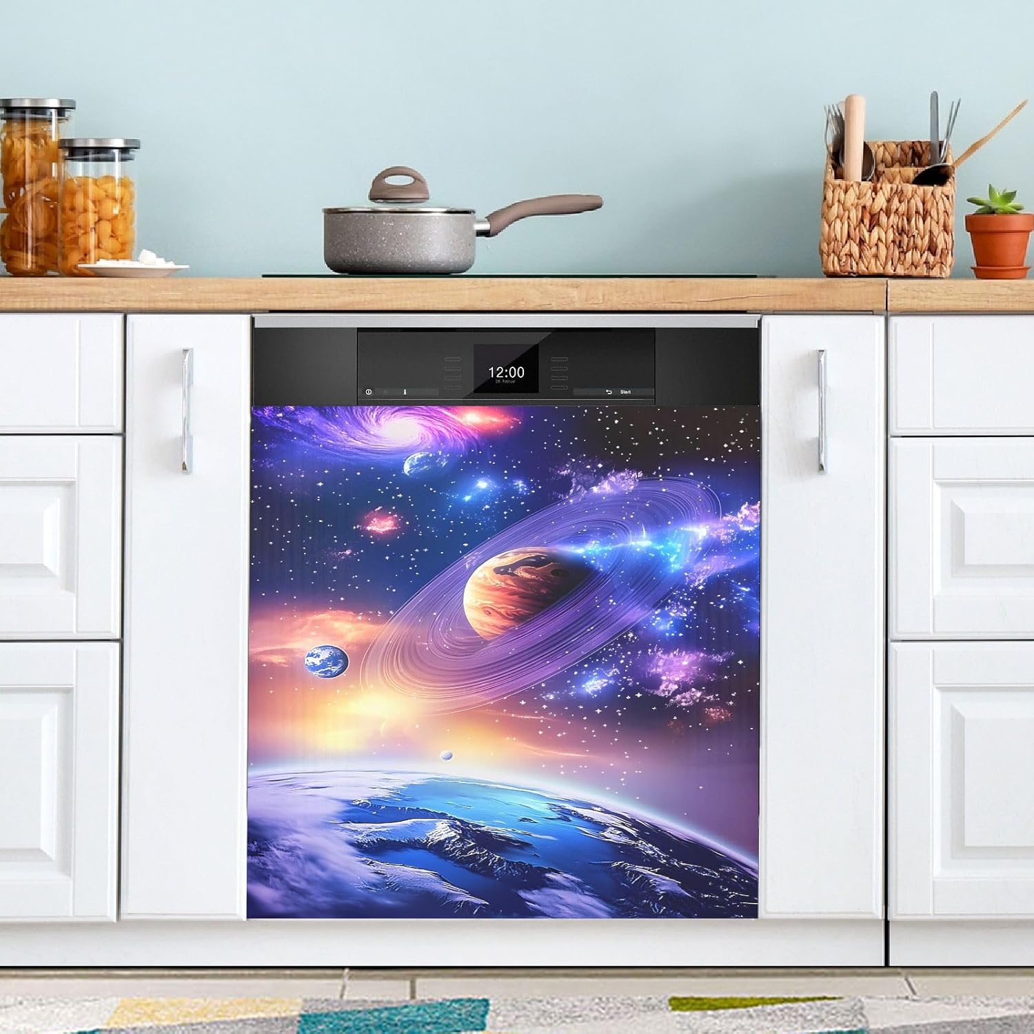Dishwasher Magnet Cover Large Magnetic Stickers Starry Sky Earth Planet Front Dishwasher Cover Reusable Decal for Home Kitchen Anti-Scratch Refrigerator Decorative Lid Washing Machine Laundry 23