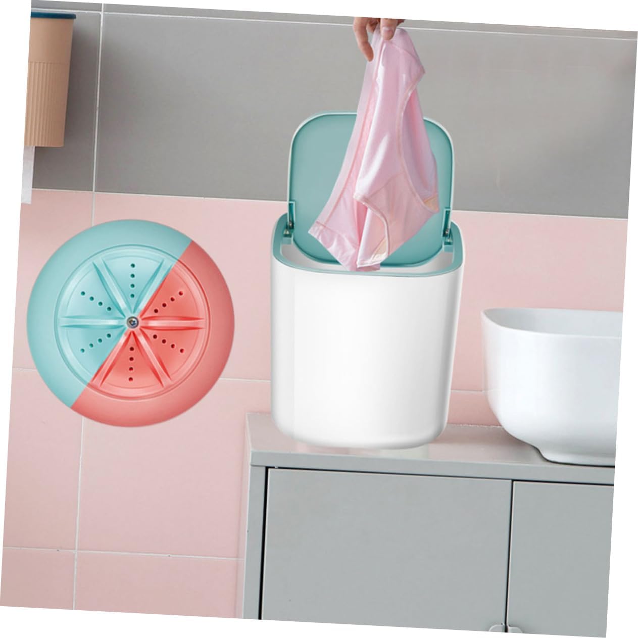 Portable Mini Washing Machine with Strong Turbine Compact Household Washer for Travel and Home Use for Clothes Socks and Underwear Blue with Barrel