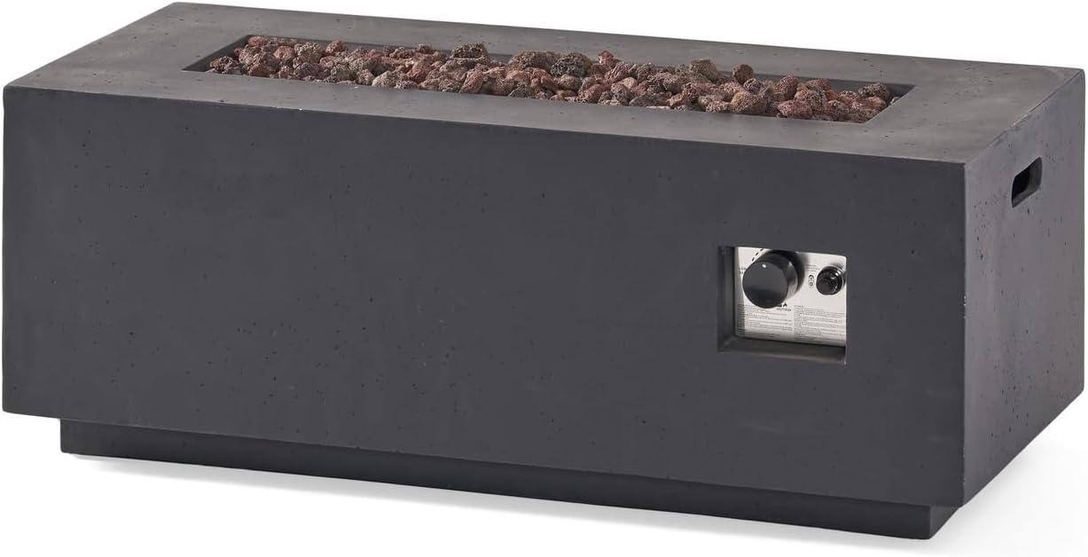 Penau 40 Inch Outdoor 40,000 BTU Rectangular MgO Concrete Propane Fire Pit - Versatile & Durable, Light Grey - Dimensions: 40.25 x 19.00 x 15.00 Inch, No Tank Cover Included