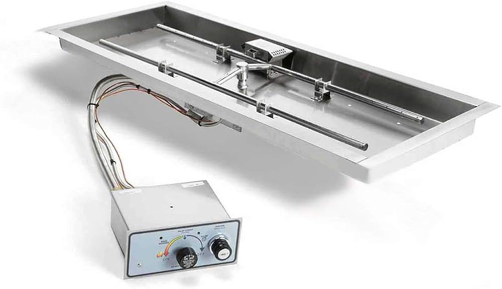 HPC Fire Push Button Flame Sensing Gas Fire Pit Kit, 24x12-Inch Pan 18x6-Inch Burner, Propane for Bulk Tank (TOR-FPPK24X12-H-FLEX-LP)