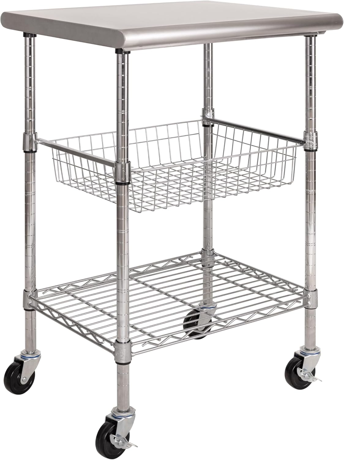 Seville Classics Commercial Work Table Island Utility Cart Prep Station, for Restaurant, Kitchen, Warehouse, Garage, Hotel, Home, Stainless-Steel Top NSF , 24