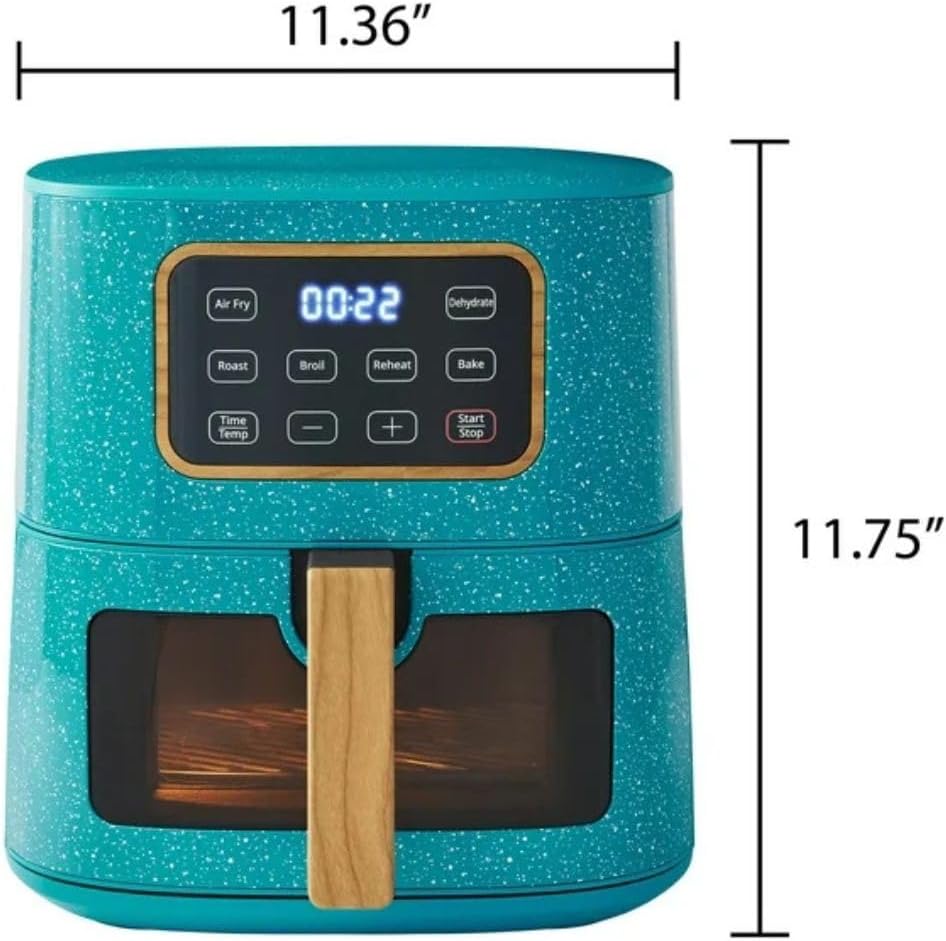 Pioneer Woman 5.8 Qt Digital Air Fryer – Teal Speckle Finish, Touchscreen with Window, Nonstick Basket, 1500W, 6 Smart Cooking Functions, Energy Efficient