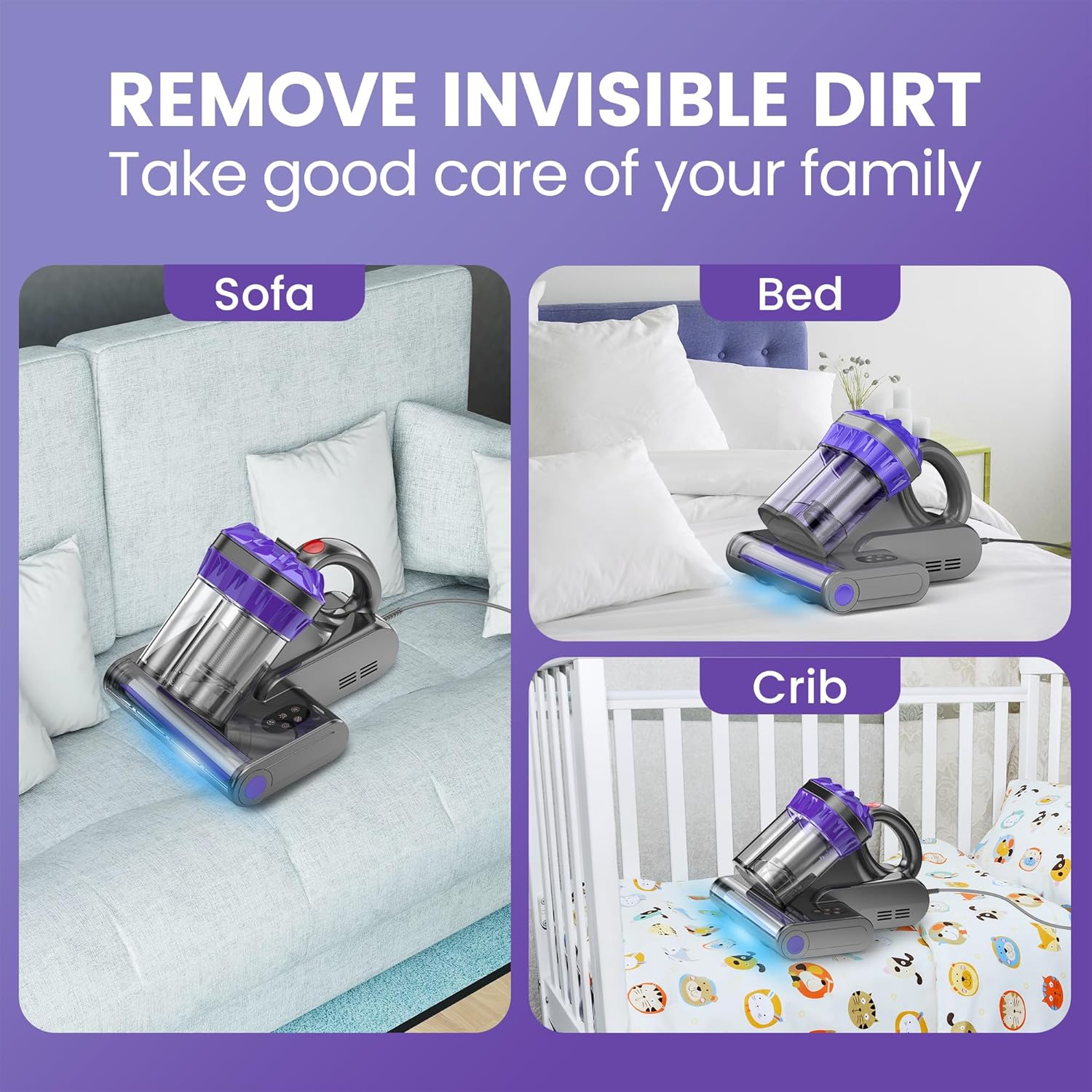 Mattress Vacuum Cleaner, Handheld Bed Vacuum Cleaner with 16Kpa Suction, 253.7nm UV-C Light & 149℉ Hot Air, 550W Double-Cup Handheld Vacuums for Bed, Sofa, Couch, Crib, Corded