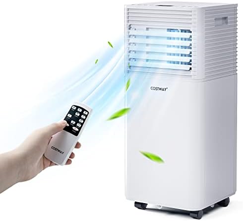 COSTWAY Portable Air Conditioner, 8000 BTU Ac Unit Spaces up to 230sq.ft, with Remote Control, 24H Timer & Window Venting Kit, Sleep Mode, Suitable for Bedroom, Living Room, Office (8000BTU, White)