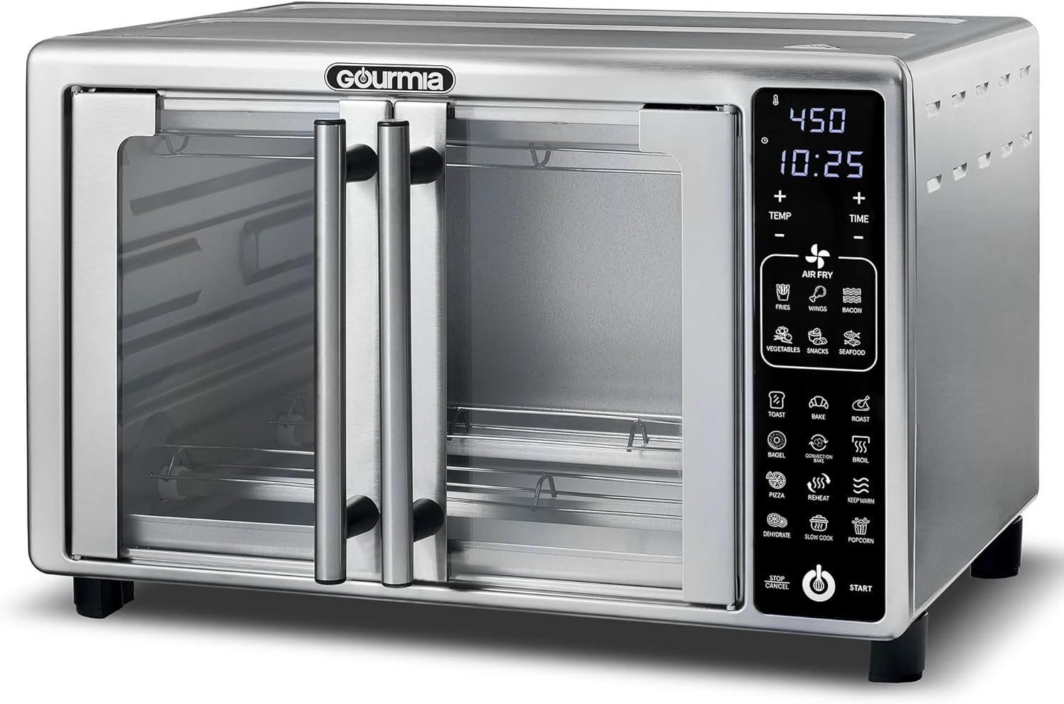 Gourmias GTF2440 Digital Toaster Oven Air Fryer 1700W – 19 Presets, FryForce 360 Tech, French Doors, 6-Slice Capacity, 12