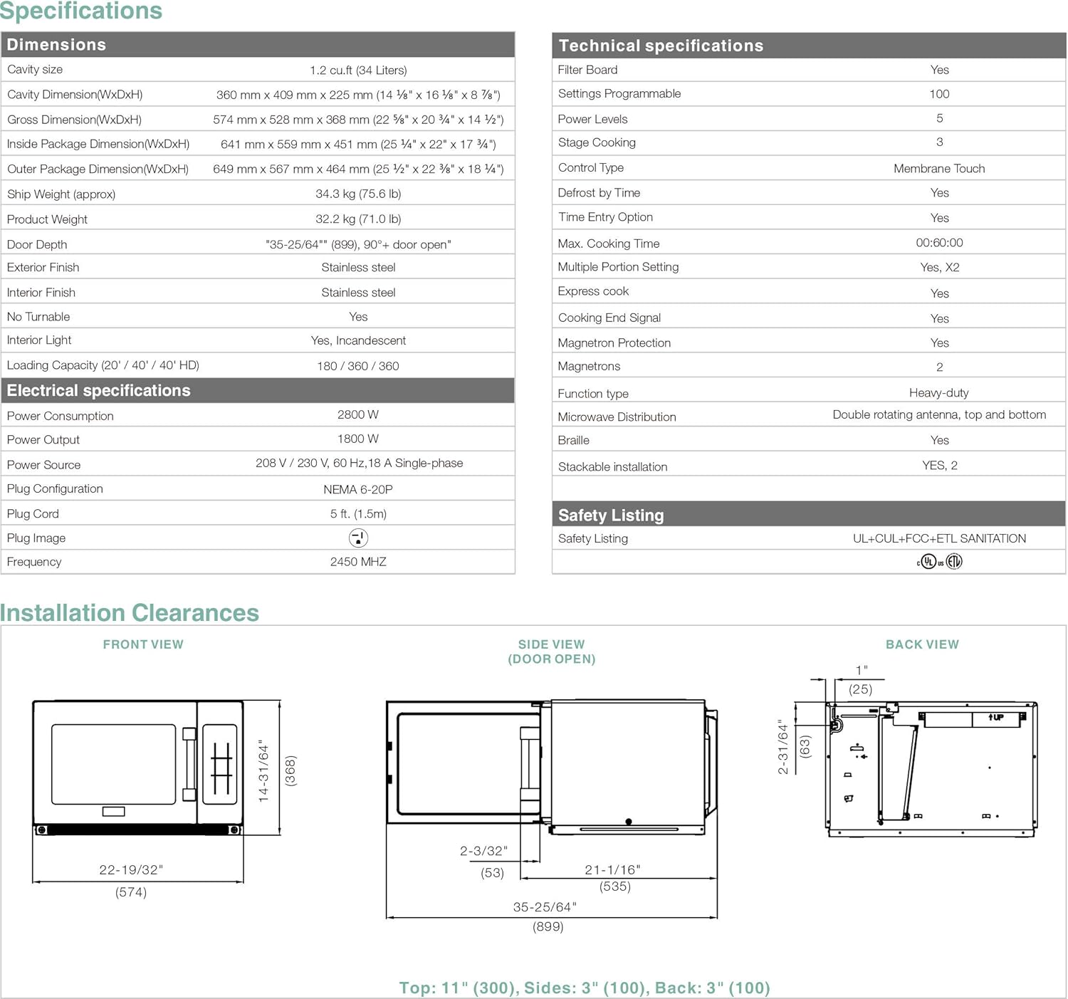 MIDEA Equipment 1834G1A Commercial Microwave, 1800 Watts, Stainless Steel
