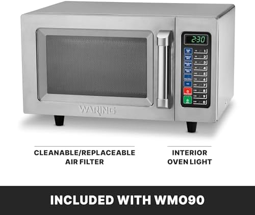 Waring Commercial WMO90 Medium Duty Microwave Oven, 0.9 Cubic Feet, 10 Programmable Memory Settings, 5 Power Levels, Stainless Steel Construction, 120V, 1000W, 5-15 Phase Plug