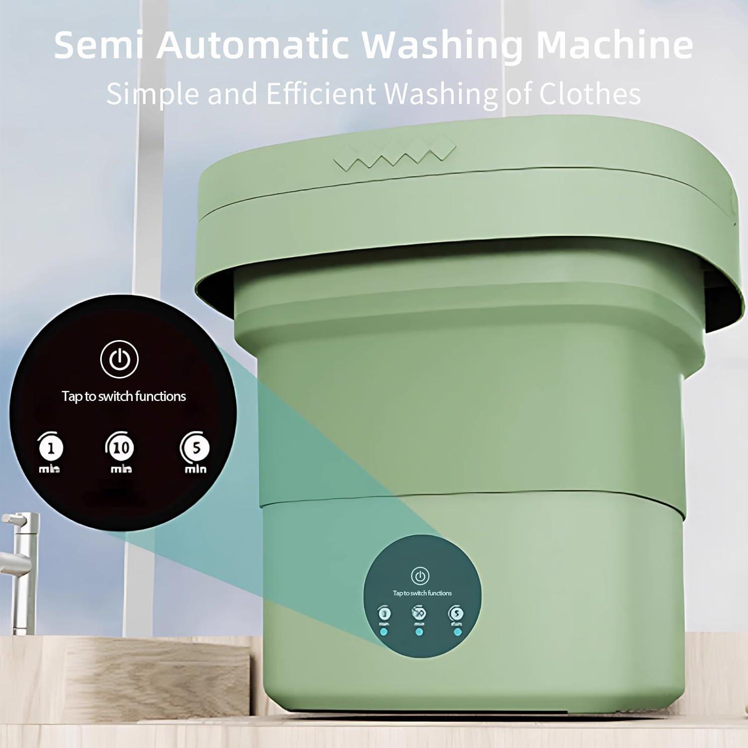 Portable Washer Machine 10 Liters Small Washing Machine Folding Mini Laundry Machine Small Clothes Compact Portable Washing Machine With Spin, 3 Modes Green Washer Portable Washing Machine for Dorm Rv