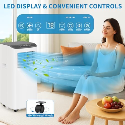 8,000 BTUs Portable Air Conditioner, 3-In-1 Room Air Conditioner with Fan & Dehumidifier Modes, Cools for 350 Sq.Ft, Remote Control & 24H Timer, Standing AC Conditioning for Bedroom, Office and Home