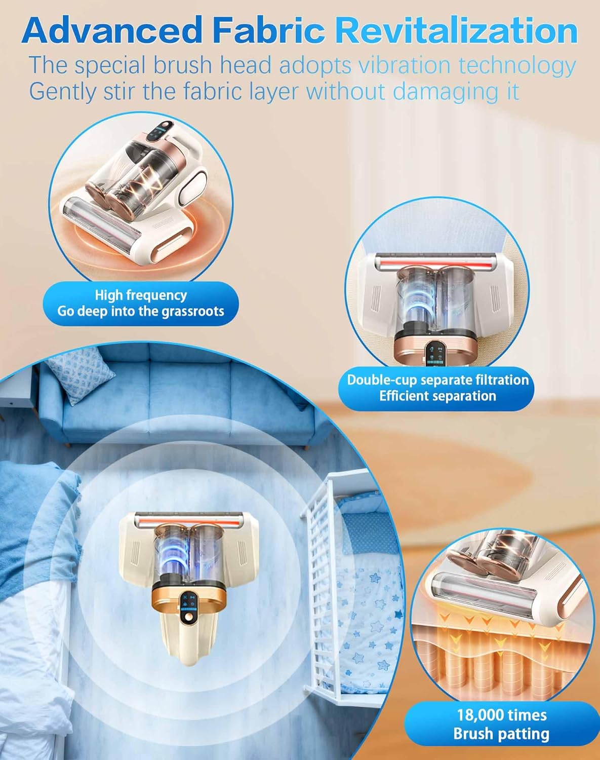 Powerful UV Bed Vacuum Cleaner, Bedroom Guard - Multifunctional Wireless Handheld Mattress Vacuums Cleaners, 13Kpa Heating Cordless Vacuum Cleaner Handheld for Bed, Sofa & Carpet (Purple)