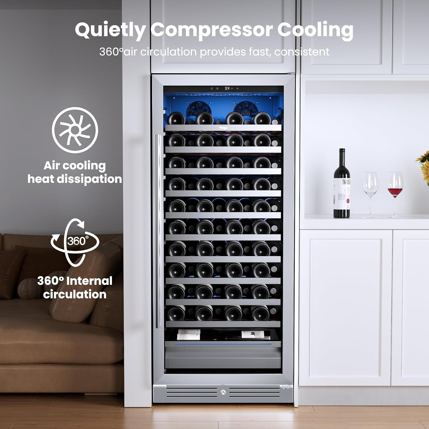 Yeego 48 Inch Wine and Beverage Refrigerator (2 x 24 Units), 238 Can and 89 Bottle Capacity Fridge, 40-65℉ Wine Cooler, 304 Stainless Steel Glass Door with Lock, Perfect for Home/Kitchen/Office/Bar