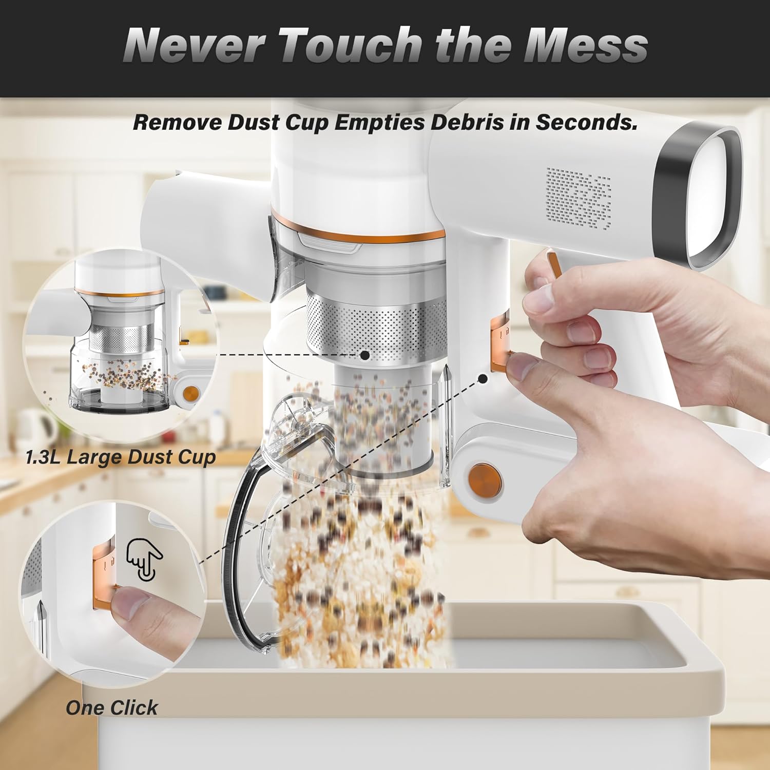 Tikom V500 Cordless Vacuum Cleaner for Home, 40000Pa/450W Stick Vacuum with LED Touch Screen, Charging Wall Dock, Anti-Tangle, Lightweight Handheld Vacuum for Pet Hair, Hard Floor, Carpet