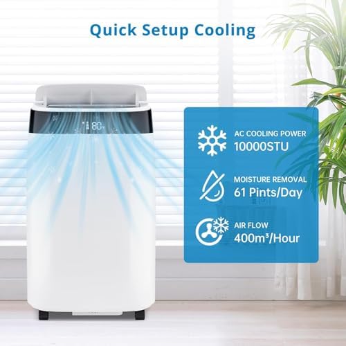 10000Btu Portable Air Conditioner up to 450 Sq. Ft, Built-in Dehumidifier, Fan, Energy Saving Sleep Modes, AC Unit with Window Exhaust Kit & Remote Control Portable AC for Rooms