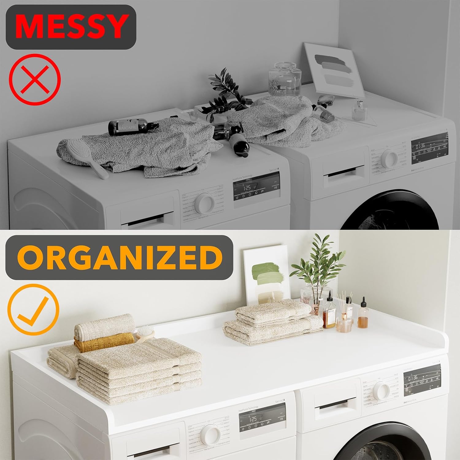 SpaceAid Washer Dryer Countertop, Laundry Wood Shelf Topper with Edge, 54