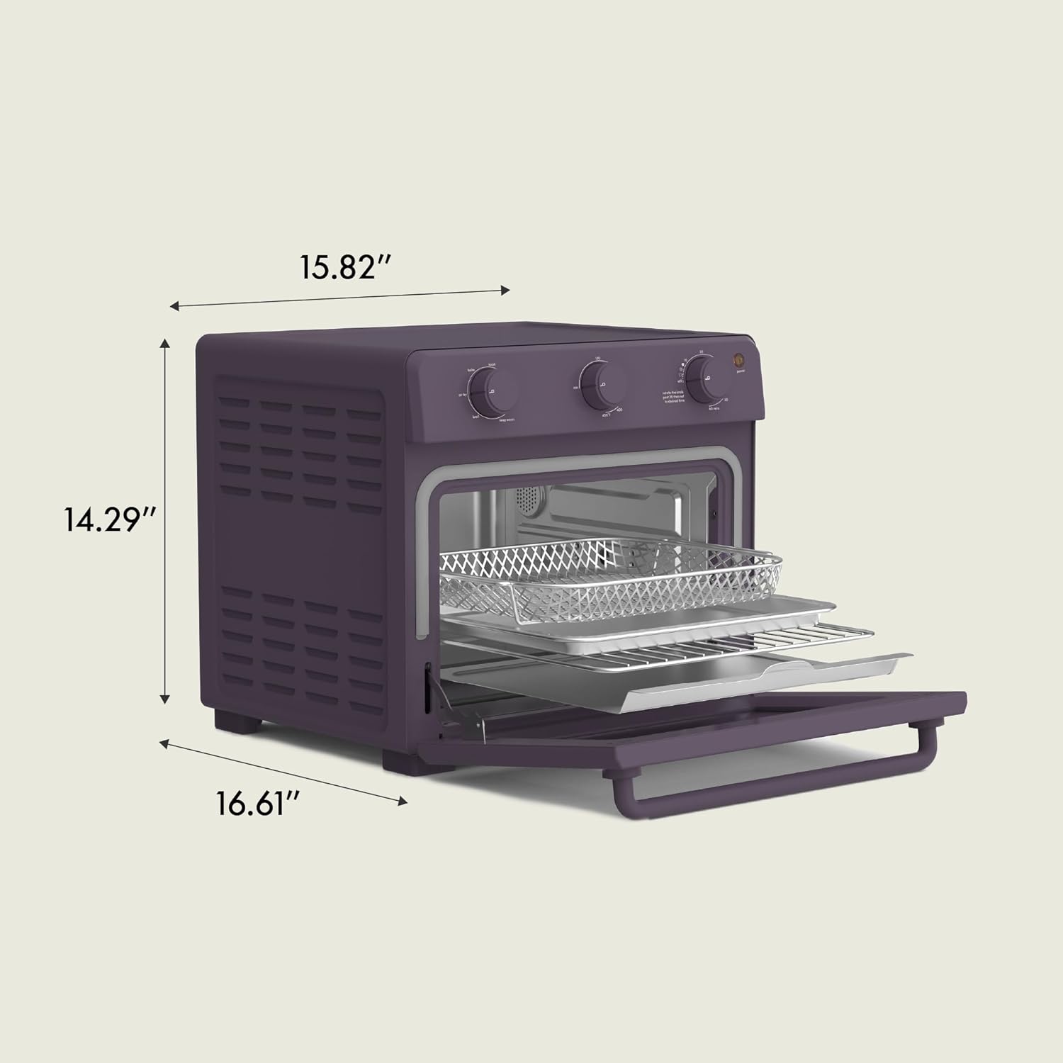 bella Air Fry Toaster Oven, 7 Preset Cooking Options, Dishwasher-Safe EverGood Coated Trays Included, 60-Minute Auto Shutoff w Audible Timer, Power Indicator Light, 1700 Watt, Plum