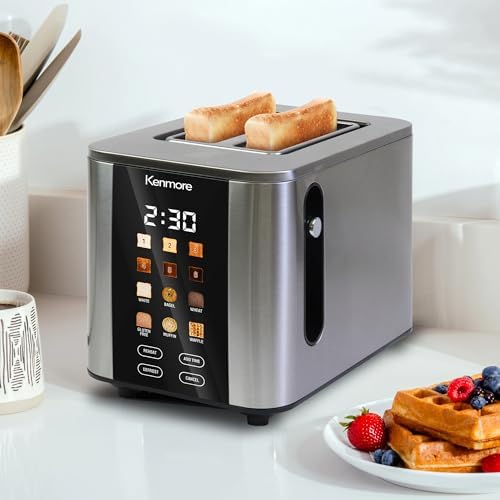 Kenmore 2-Slice Toaster | Color Touch Screen & 6 Shade Settings | Extra Wide Slots | Digital Countdown Timer | Customizable Smart Presets | Reheat, Defrost, Add Time Functions | Stainless Steel