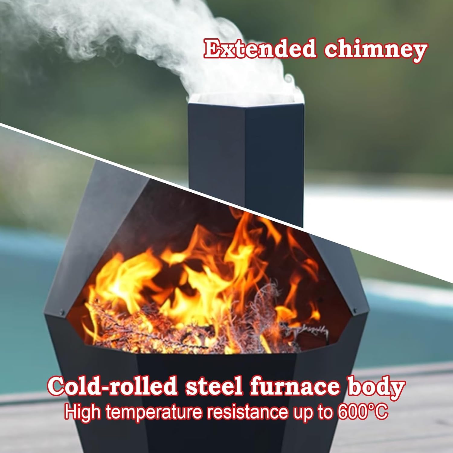 Chiminea Outdoor Fireplace, Outdoor Wood-Burning Chiminea Fire Pit, Camp Stove with Extended Chimney - 304 Stainless Steel Barbecue Grill, Firewood Brazier, Fire Hook