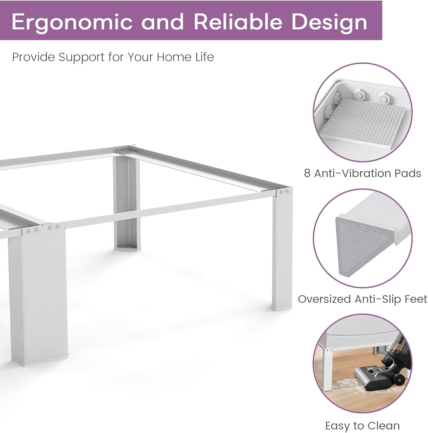 Washer Dryer Pedestal Stand, Laundry Pedestal Set, Universal Design Fits all Major Brands, Heavy Duty Frame, Thick Anti Vibration Pads, White