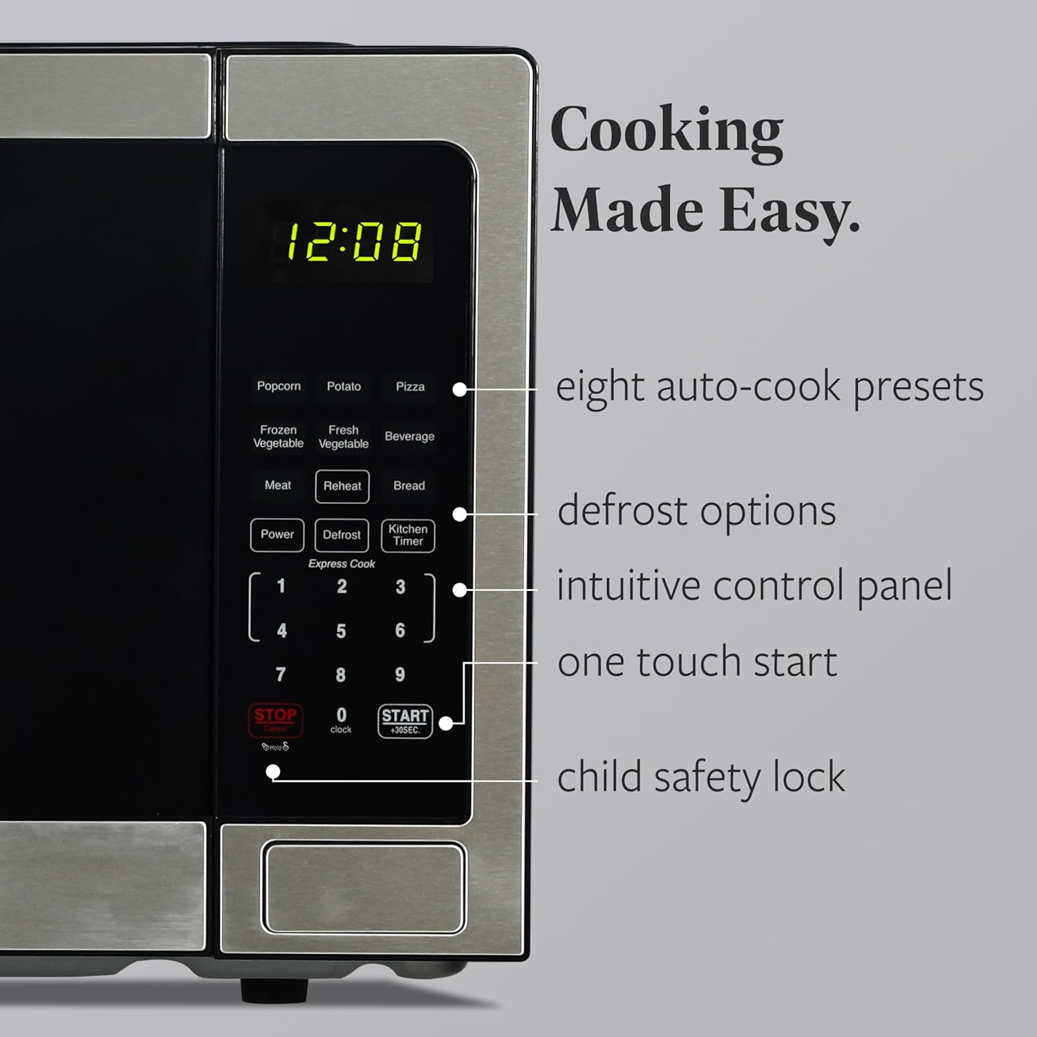 Farberware 1.1 Cu. Ft. Countertop Microwave Oven – 1000 Watts Power, Auto Cook Settings, Defrost, Easy Clean and Child Safety Lock - Stainless