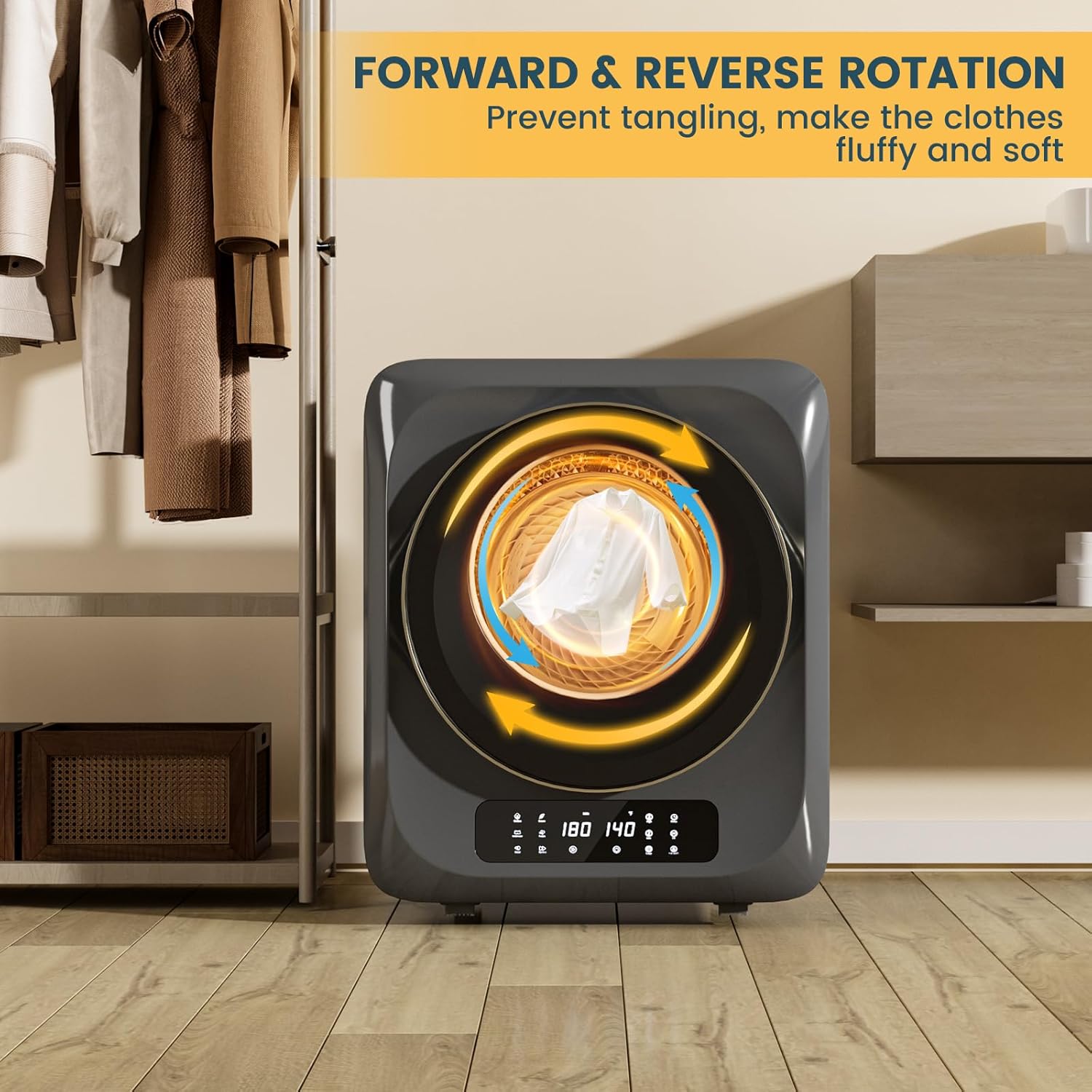 Zynkez 12Lbs Portable Clothes Dryer, 120V 850W Electric Compact Laundry Dryer with 6 Drying Modes, LED Touch Panel, Stainless Steel Tub for Apartments, Home, Dorms, RVs (Grey)