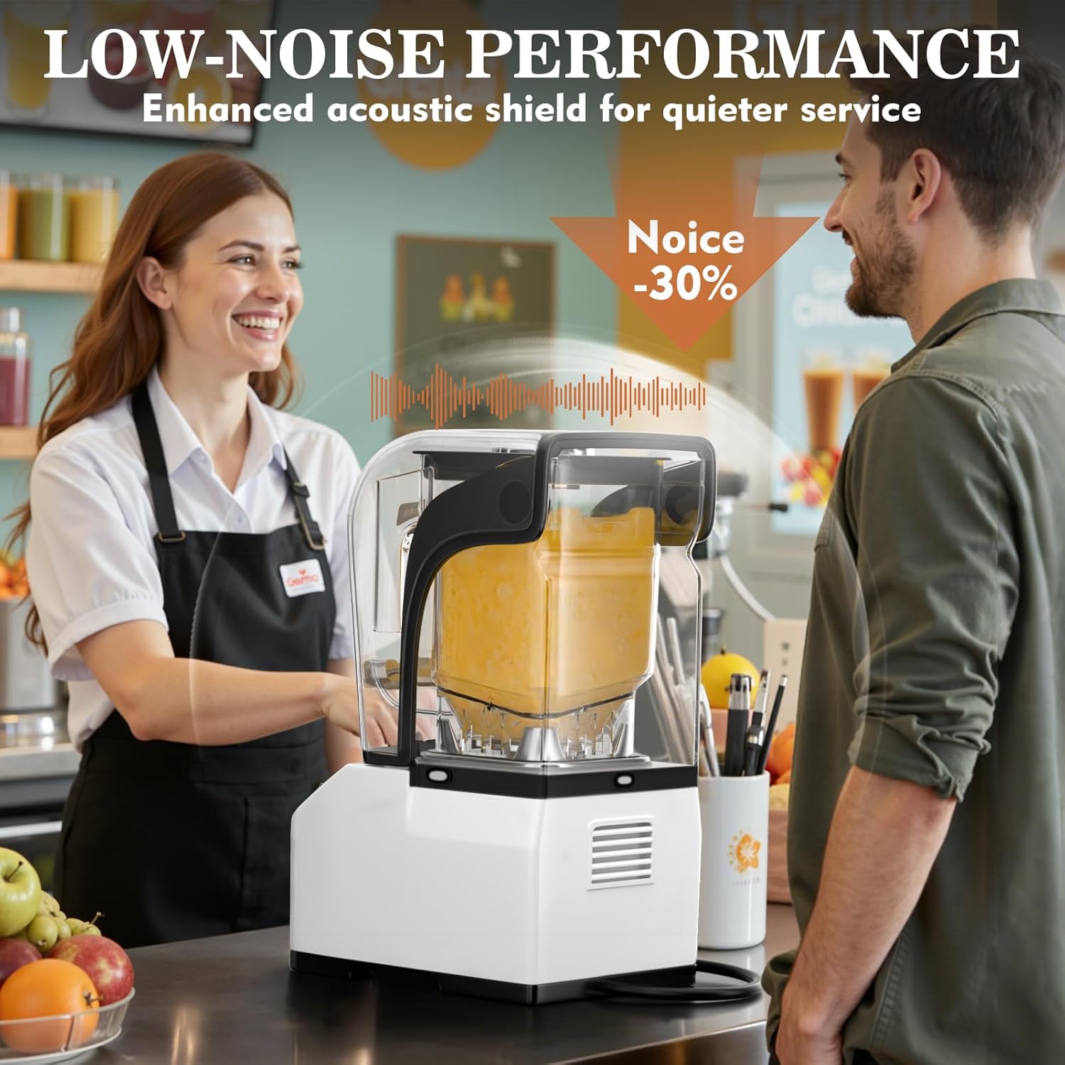 Commercial Blender for Smoothies, Professional Blender, High Speed Quiet Countertop Blenders with Sound Enclosure, 70 Oz Pitcher, Self-Cleaning (WHITE)