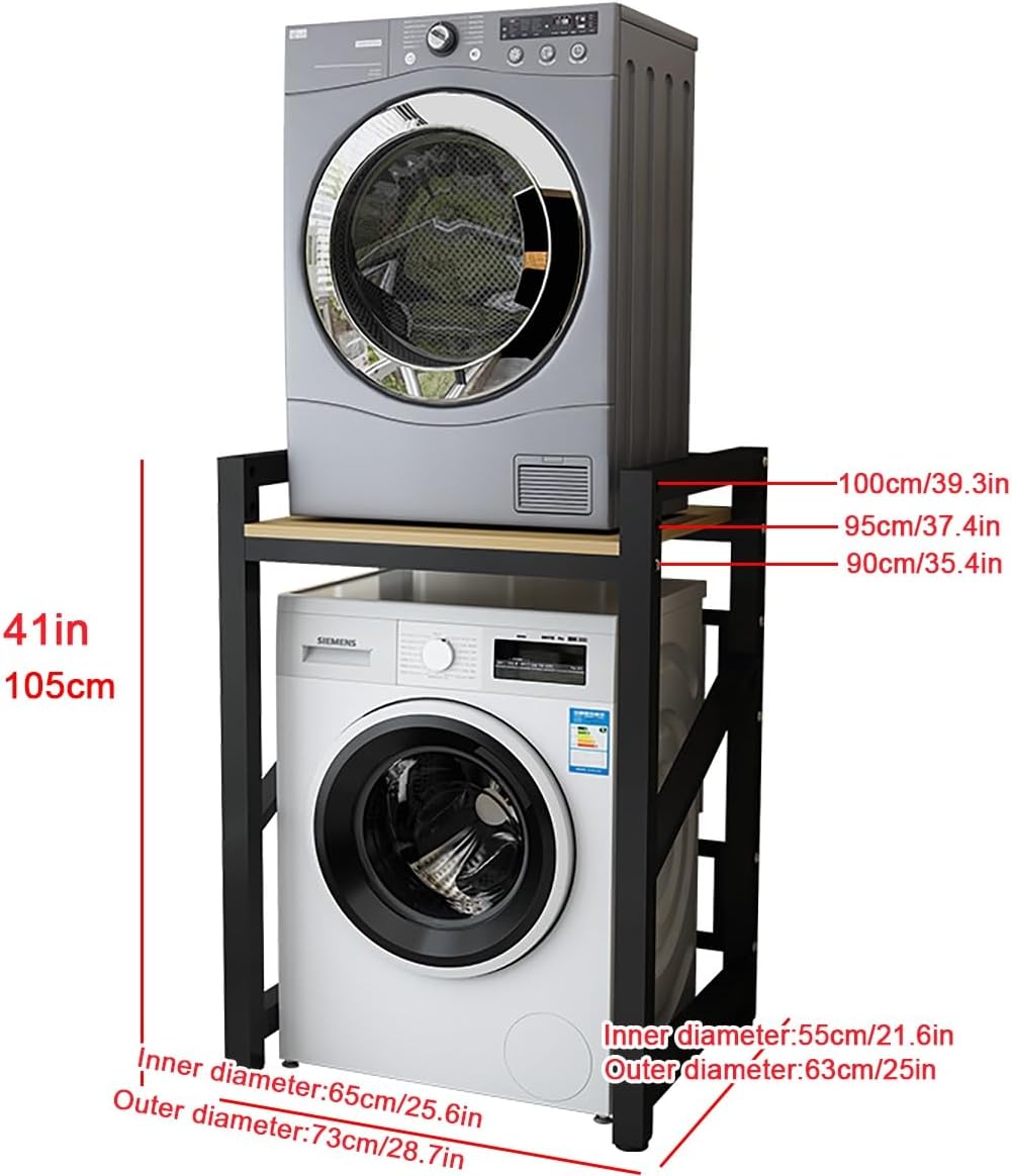 Washer Dryer Stacking Rack Stand,Heavy Duty Over Washer&Dryer Shelves With Adjustable Shelf,Toilet/Washing Machine Storage Rack,Space Saver Washer Dryer Stacking Kit,Height Adjustable,For Laundry(Whit