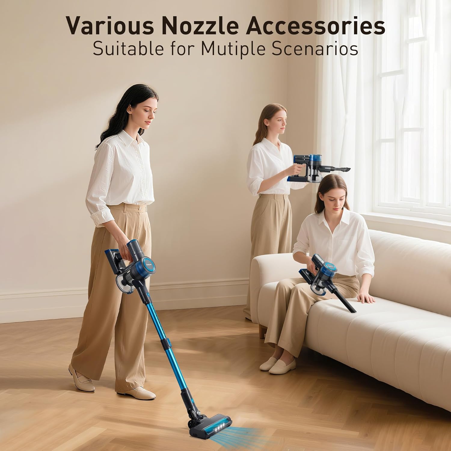 250W 25KPa Suction Cordless Vacuum Cleaner, 6-in-1 Lightweight Stick Vacuum with LED Display & Detachable Battery, 45 Mins Runtime for Hard Floor, Carpet, Pet Hair, Car Cleaning
