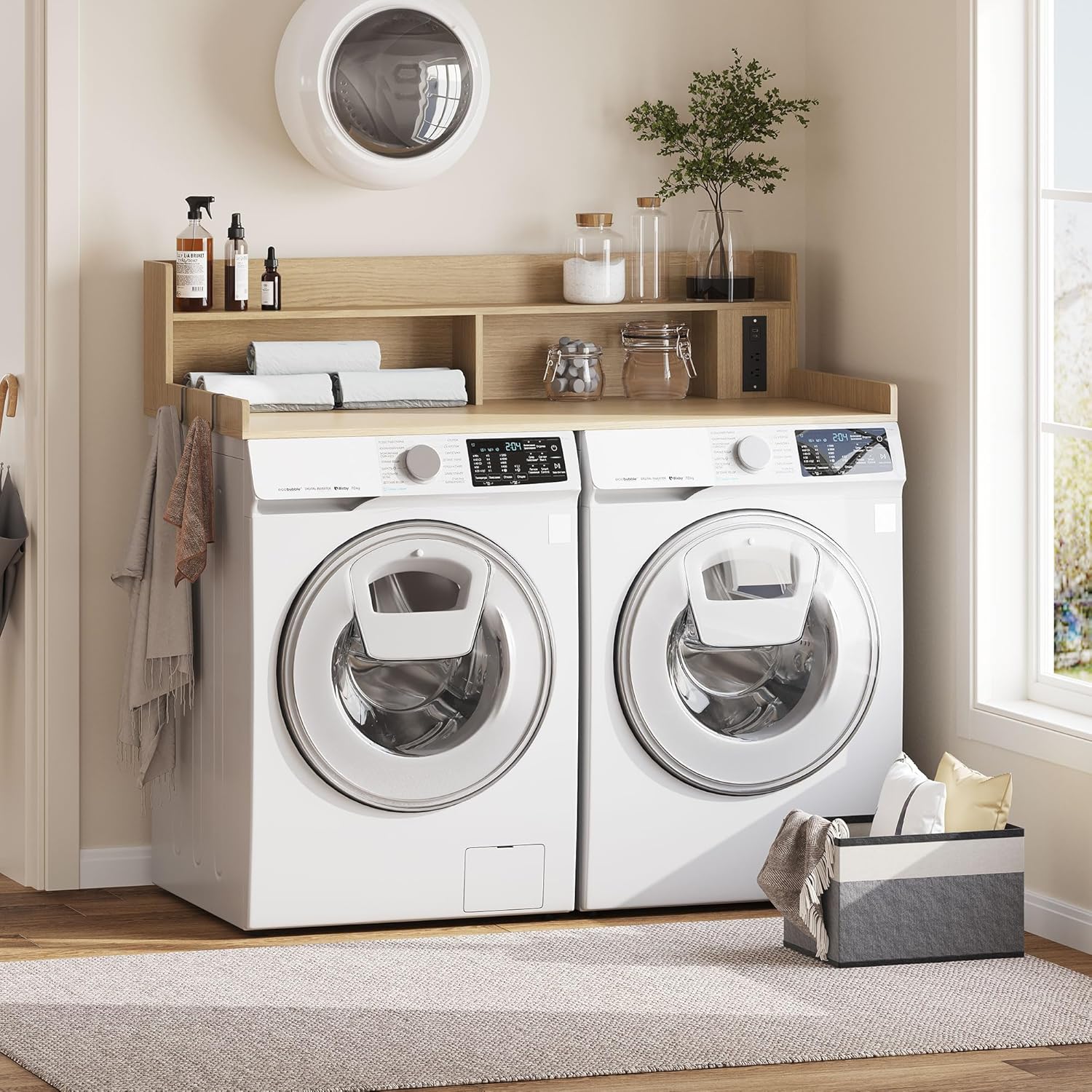 Upgraded 2-Tier Washer and Dryer Countertop with Power Outlet,54