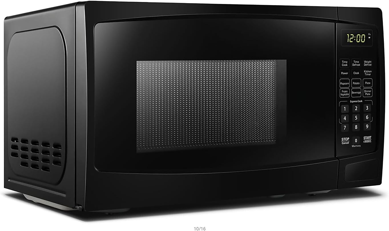 Danby DBMW0920BBB 0.9 cu ft. Countertop Microwave in Black 6 Convenient Auto Cook Options: Popcorn, Potato, Pizza, Frozen Vegetables, Beverage, Dinner Plate. Express Cook buttons: 1 – 6 minutes