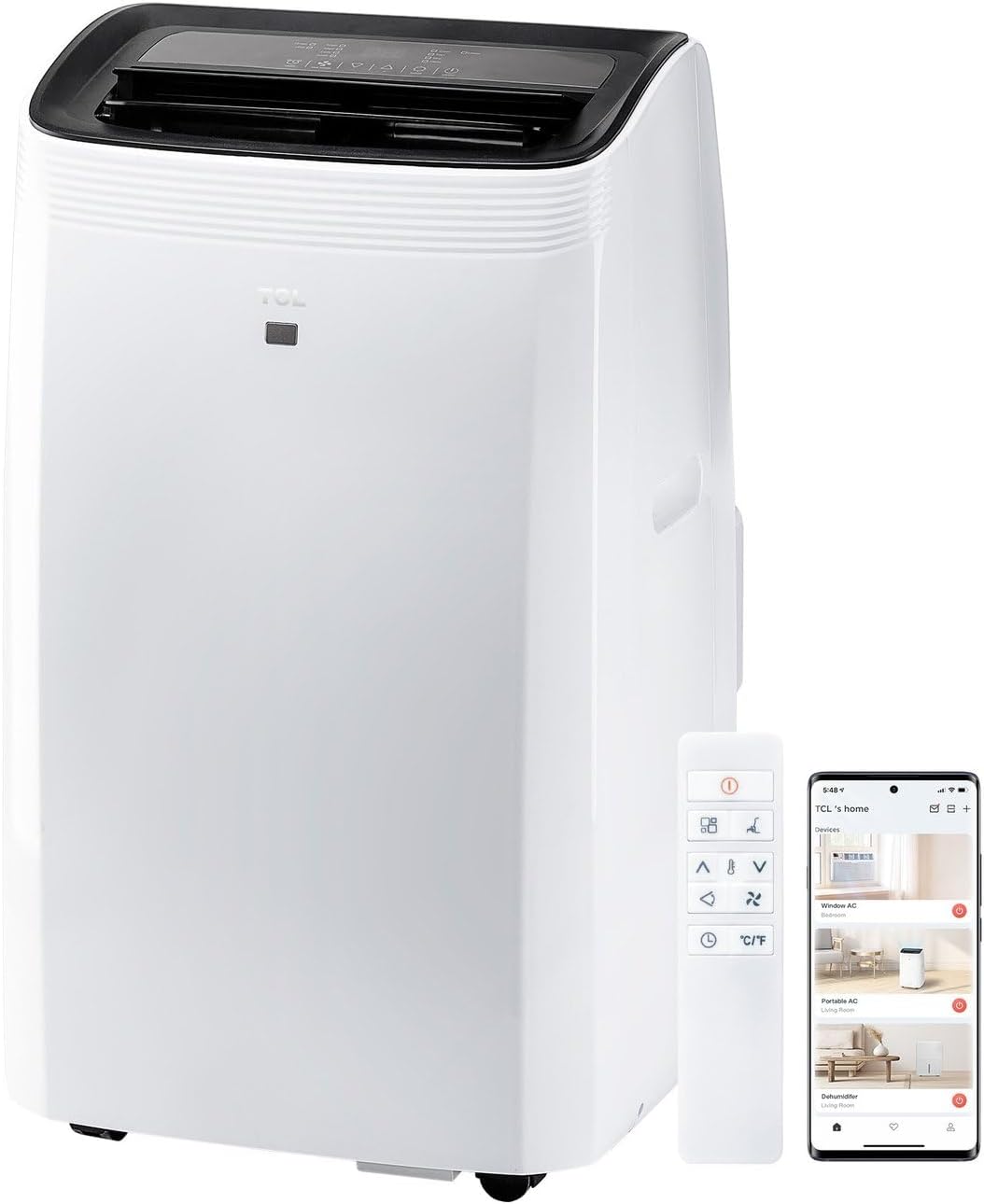 TCL H10PH36W 10,00 SACC BTU Smart Portable Air Conditioner with Heat, Fan & Dehumidifier Modes, 450 Sq. Ft, Remote Control, Compatible with Alexa/Google Assistant, Install Kit Included, White